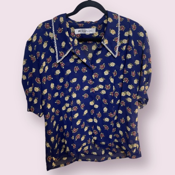 Vintage Style Puff Sleeve Party Collared Button Down Artsy Hipster Hippie Blouse - Picture 1 of 8